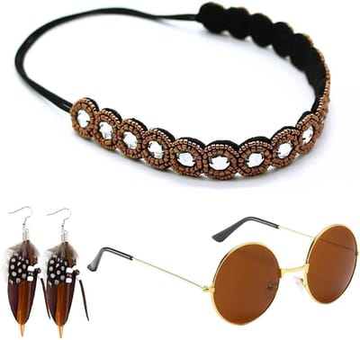 Set van 3 Retro Hippie Kostuums voor Vrouwen met Accessoires voor Carnaval, Halloween en Cosplay