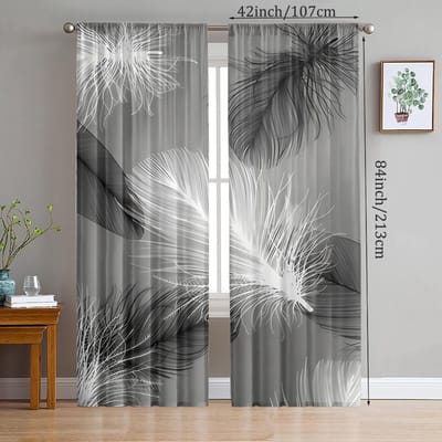 2 stuks - Zuiver zwarte en grijze veren polyester materiaal gordijnen, roedeltas gordijnen 42 * 84, slaapkamer, woonkamer, familiekamer gebied decoratie 23Wx59L(60x150CM)x2