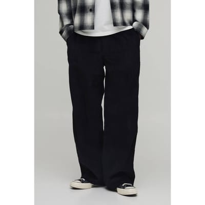 Baggy Corduroy Broek met Geweven Label | Black | Size Large