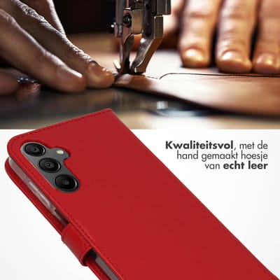 Selencia Hoesje - Geschikt voor Samsung Galaxy A15 (4G) / A15 (5G) - Echt Lederen Bookcase - Rood