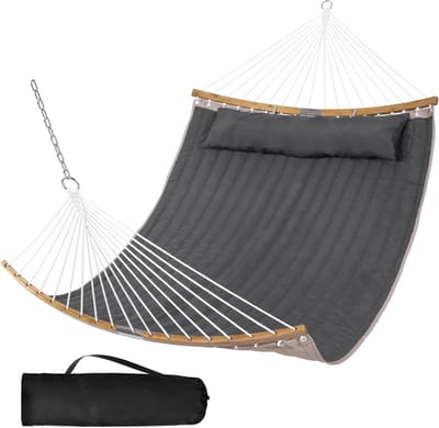 Dubbele Hangmat - Outdoor Lounger - Ontspannen Buiten - Robuuste Spreidstang - 450 lbs Capaciteit - Donkergrijs