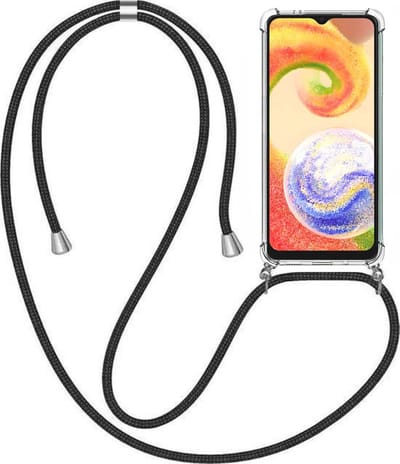 Telefoonhoesje Geschikt voor Samsung Galaxy A04 met Koord en Stootrand - TPU Backcover Shockproof met Lanyard - Smartphonica geschikt voor Samsung Galaxy A04