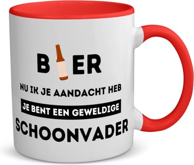 Akyol - bier, nu ik je aandacht heb je bent een geweldige schoonvader koffiemok - theemok - rood - Papa - schoonvader - vader cadeautjes - vaderdag - verjaardagscadeau - verjaardag - cadeau - geschenk - kado - gift - vader artikelen - 350 ML inhoud