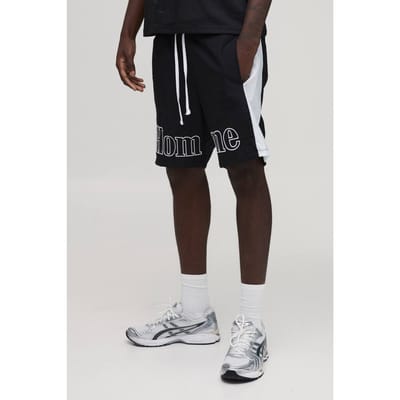 Relaxed Mid Homme Embroidered Detail Nylon Short | Black | Size Large