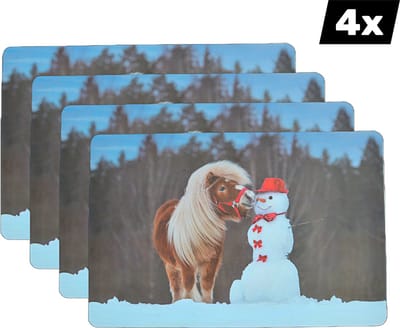 4x Winter Shetland - Kerst Placemat - Onderlegger set van 4 - Kunststof, Wasbaar, Premium Print Kwaliteit - 30x45 cm - Anti-slip Onderlegger - Placemat - Set van 4