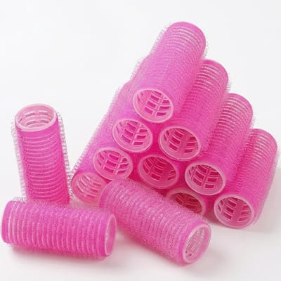 Rozerode krulrollers set 12 stuks haar rollers dames en heren zelfklevend zonder clip voor haarstyling en krullen maken heatless curls geschikt voor DIY en salon gebruik