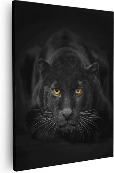 Artaza Canvas Schilderij Zwarte Panter - 40x50 cm - Muurdecoratie Dierenkop - Wanddecoratie Woonkamer - Kamer Accessoires