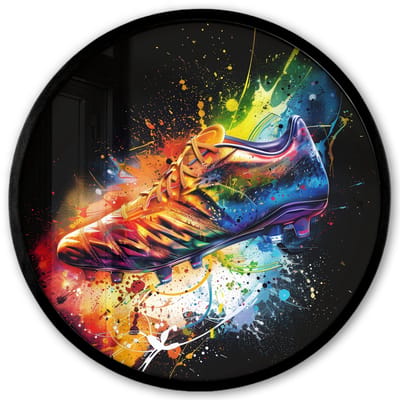 Poster in lijst Rond - Fotolijst 40x40 cm - Posters - Graffiti - Sport - Voetbal - Schoen - Verf - Ronde posterlijst zwart - Decoratie - Wanddecoratie woonkamer - Muurdecoratie slaapkamer