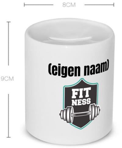 Akyol - fitness logo dumbbells met eigen naam Spaarpot - Fitness - atleten/sport liefhebbers - sport - fitness - dumbbells - verjaardag - cadeau - kado - 350 ML inhoud
