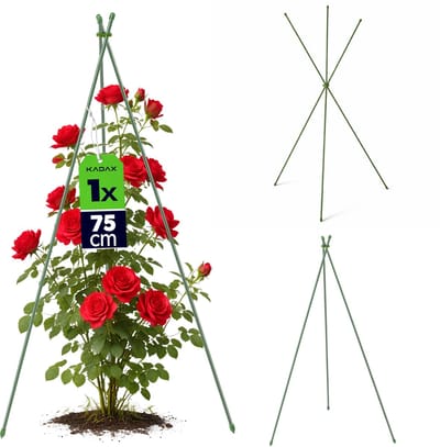 KADAX Kegelvormige plantensteun 75 cm, stalen tomatenstok, rankhulp voor bloemen, driehoekige houder, groen, tuin, 1 st.