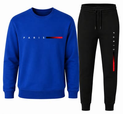 Trainingspak heren – Sweater en Sportbroek – Comfortabel Joggingpak – Unisex Streetwear Set – PARIS Design – Koningsblauw – XS