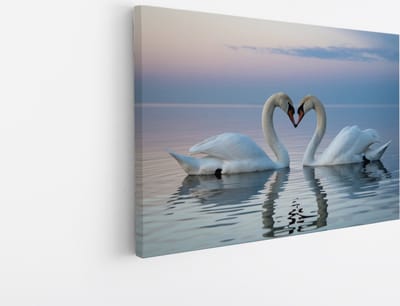 Saammp Canvas Schilderij - 2 Zwanen - Liefdevol - Natuur - Dieren - 45x30 - Foto op canvas - Wanddecoratie - Muurdecoratie Woonkamer - Slaapkamer decoratie - Canvas Print