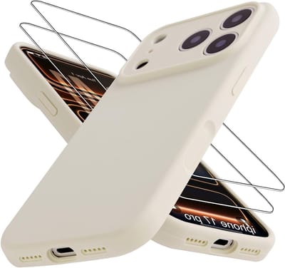 Siliconen Hoes voor iPhone 17 Pro met 2 Gehard Glazen Screenprotectors, Slanke Shockproof Bescherming en Zachte Binnenvoering in Wit