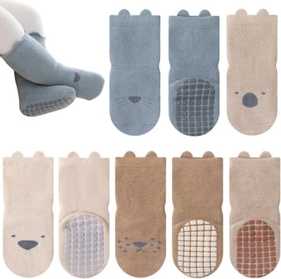 4 Paar Dikke Antislip Babysokken met Diermotief - Warm Katoen voor Dreumesen