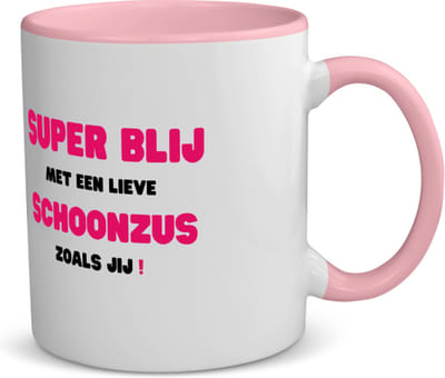 Akyol - super blij met een lieve schoonzus zoals jij koffiemok - theemok - roze - Zus - de liefste schoonzus - verjaardag - cadeautje voor zus - zus artikelen - kado - geschenk - 350 ML inhoud