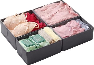 Set van 4 opvouwbare lade-organizers voor kledingkast, modulair design, grijs