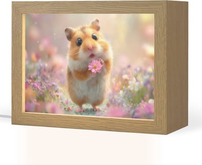 Nachtlampje 20x15 cm - Kinder lampje - Hamster - Bloemen - Roze - Oranje - Tafellamp kinderkamer - Slaapkamer lamp - Bedlamp kinderen - Kinderlampje stopcontact - Wandlamp babykamer - Nachtlampjes