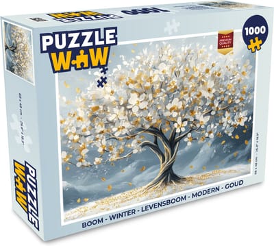 Puzzel Boom - Winter - Levensboom - Modern - Goud - Legpuzzel - Puzzel 1000 stukjes volwassenen