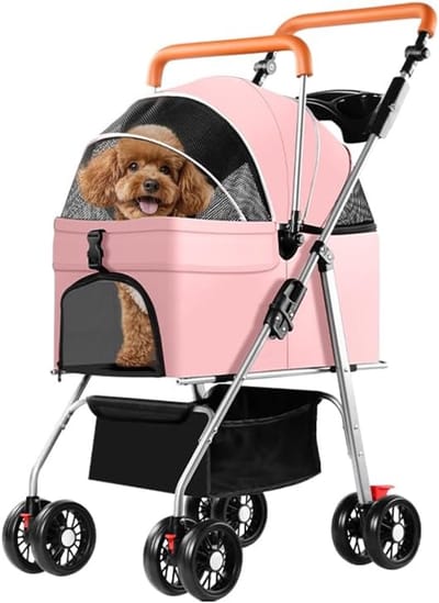 Huisdieren Kinderwagen - Dierenbuggy Reismand - Comfortabel Reizen - Opvouwbaar met Opbergruimte - 65 x 50 x 100 cm - Roze
