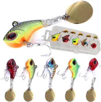 Jig Spinner Set 5 x in box (selecteerbare gewichten: 9 g 14 g 16 g 22 g) spinnerbait spinner jig bait lood-kopspinner | doelvis: baars, forel, snoek, snoekbaars, meerval | roestvrije haken