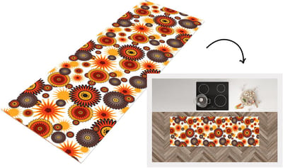 Keukenloper 150x50 cm - Keukenmat vinyl Design - Retro - Oranje - Bloemen - Keukenmatten loper - Keuken vloerkleed tapijt