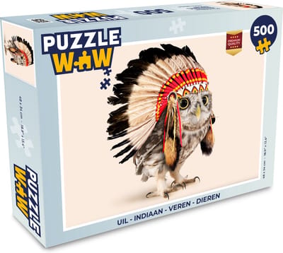 Puzzel Uil - Indiaan - Veren - Dieren - Legpuzzel - Puzzel 500 stukjes