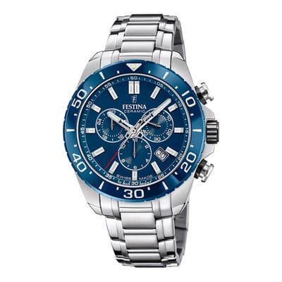 Festina F20042/2 Heren Horloge - Chronograaf - Mineraalglas - Roestvrijstaal/Staal - Zilverkleurig - Ø 44 mm - Quartz - Vouw/Vlindersluiting
