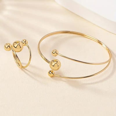 Goud en Zilver Kleine Bal Clip Grote Bal Niveau Armband Ring Set Dames Eenvoudige Mode Gepersonaliseerde Pols Vinger Sieraden goud