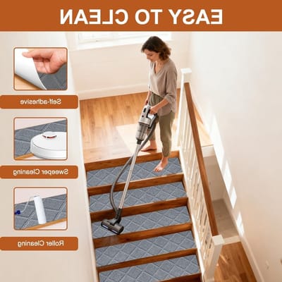 Set van 15 Antislip Trapmatten 55 x 19 cm - Zelfklevende Veiligheidsmatten voor Houten Trappen, Ideaal voor Kinderen, Ouderen en Huisdieren (Lichtgrijs)