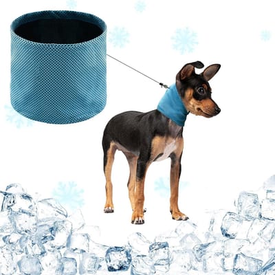 VHV - Koelbandana hond - 2PCS - Koelhalsband hond - Verkoelende bandana - Zelfkoelend - Verstelbaar - Voor de zomer en hitte - Voor honden en puppies - Blauw - Maat M
