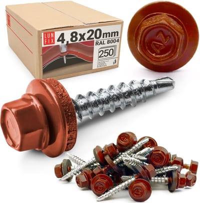 LUN FIX - Trapezblechschroeven 4,8x20 mm - 250 Stk. - Koperbruin - Zeskantschroeven - staal