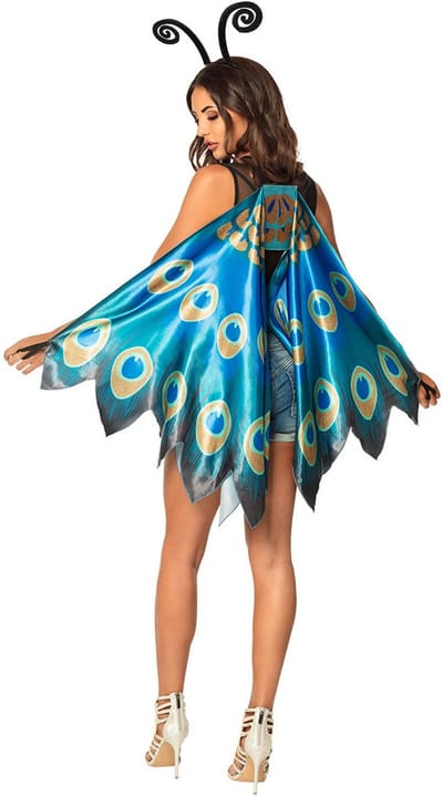Vlinder verkleed vleugels - blauw mix - dames - met voelsprieten diadeem - Carnavalskleding - dierenpak