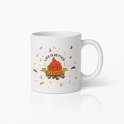 Life Is Better by a Bonfire Mok 330ml – Gezellige Kampeer Koffiebeker – Perfect Cadeau voor Buitenliefhebbers, Kampeerders & Natuurfans