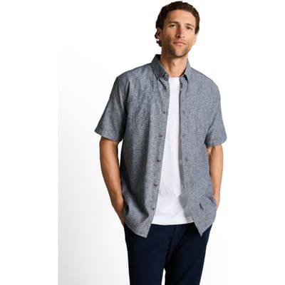 Tom Tailor - Regular fit overhemd met korte mouwen en linnen - Maat XXXL - navy design