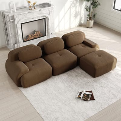 Modulair hoekbank - driezitsbank - frameloze bank - ergonomische extra brede armleuning - corduroy - bruin