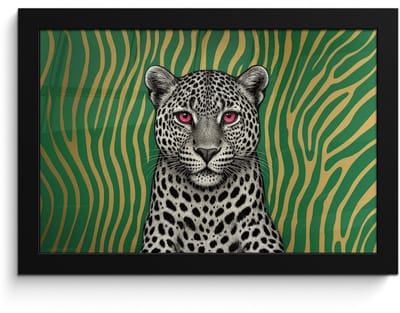 Poster in lijst - Fotolijst 30x20 cm - Posters - Panter - Zebrapatroon - Groen - Posterlijst zwart - Decoratie - Wanddecoratie woonkamer - Muurdecoratie slaapkamer