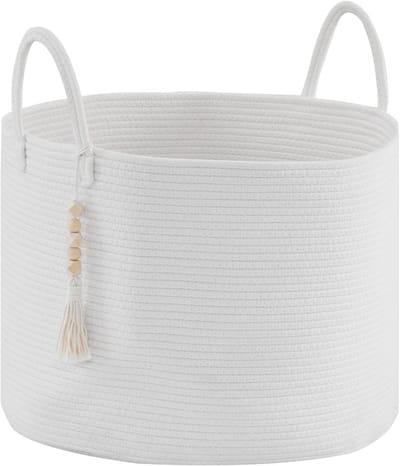 Grote Gevlochten Wasmand van 65 Liter voor Opberging van Kleding, Speelgoed en Dekens - 50 x 33 cm, Wit