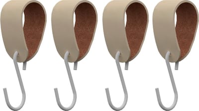 S-haakje Wit + leren hanger: CREME - Maat M - set van 4 (S-haakjes - kapstokhaakje - handdoekhaakje - kapstokhaak - ophanghaken - S-haken)