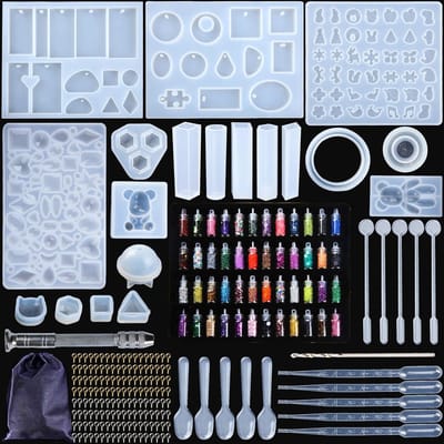 284 stuks giethars siliconen vormen, sieraden zelf maken, set van hars gietvorm, siliconen gietvormen, meer dan 90 verschillende patronen, incl. doe-het-zelf gereedschap accessoires
