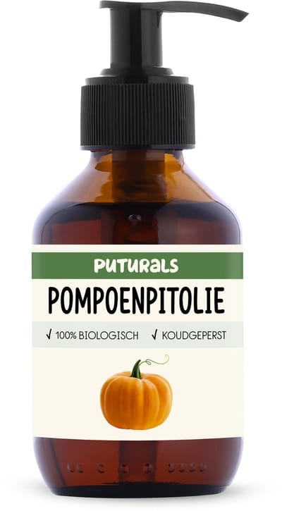 Puturals Pumpkin Seed Oil 100% Biologisch - 150ml - Koudgeperst en Puur - Pompoenpitolie of Pompoenzaadolie voor Huid en Haar - Bruine Glazen Fles + Pomp
