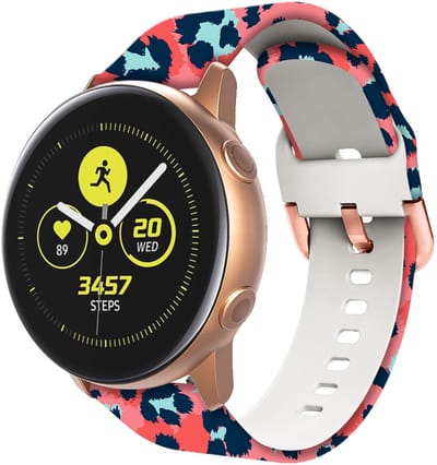 Stravo Modieus Bedrukt Siliconen bandje 20mm - Geschikt voor Samsung Galaxy Watch 7 6 5 4 - Classic - Siliconen Horlogeband met Roségouden Pin-gesp voor Garmin Vivoactive 5 3 - Forerunner 245 - Venu SQ 2 - Vivomove - Huawei - Rood blauw