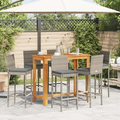 vidaXL - 7-delige - Tuinbarset - massief - acaciahout - en - poly - rattan - grijs