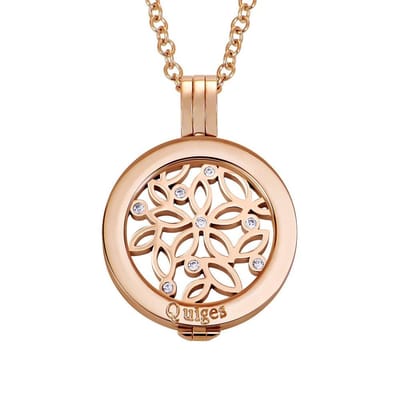 Quiges Munthouder met Ketting en Munt 25mm Zirkonia Bloemen - RVS Roségoudkleurig - EPRHZ659