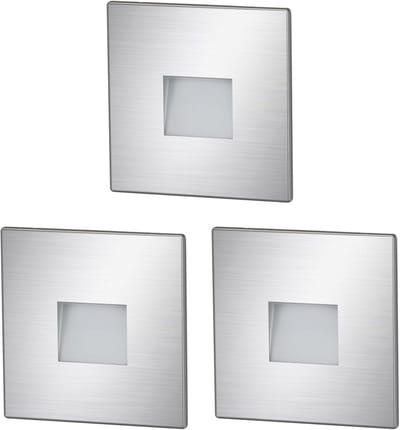 ledscom.de 3 LED traplicht/verzonken wandlamp FOW voor binnen en buiten, downlight, hoekig, roestvrij staal, 85 x 85mm, koel wit