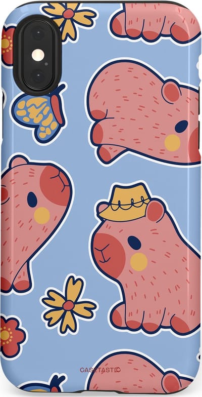 Casetastic Hoesje Geschikt voor Apple iPhone X/Xs - Stijlvolle Beschermende Duo-layer Case - Capibara geluk