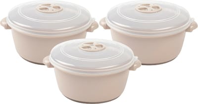 Plasticforte Magnetronschaal met deksel/ventiel - 3x - 1L - beige - kunststof - BPA vrij