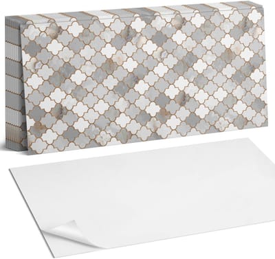 Coloray Plaktegels - Mozaïekpatroon met vormen Zelfklevende Wandtegels - 40 cm x 20 cm - Grijs Plaktegels - 10 stuks - Rechthoek PVC Tegels - Plaktegels Badkamer - Vloertegels Zelfklevend - Vinyl Tegels - Portugese Tegels