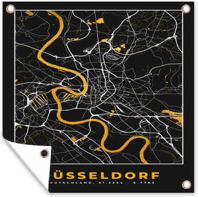 Tuin poster Düsseldorf - Stadskaart - Plattegrond - Kaart - Goud - Duitsland - 200x200 cm - Tuindoek