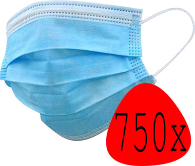 Mondmasker Wegwerp Mondkapje Blauw Wegwerp - Mondkap Wegwerp Niet Medisch - 750 Stuks