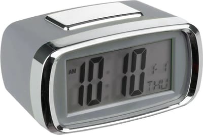 Atmosphera Tafelklok/wekker/alarmklok Snooze - grijs/zilver - kunststof - 10 x 6 cm - Digitaal/led - batterij voeding